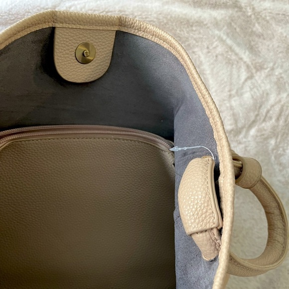 NWT Anthropologie Loop Handle Bucket Bag Taupe Vegan Leather - Picture 10 of 10
